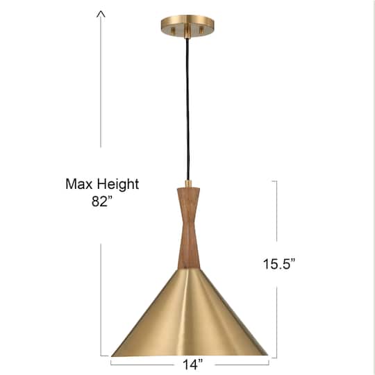 Hello Honey® Axel Brushed Gold Mid-Century Modern Metal & Natural Stained Wood Ceiling Light